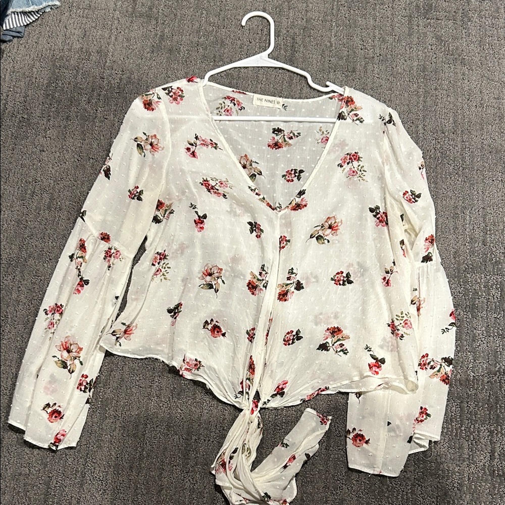 Elegant Floral Tie-Front Blouse